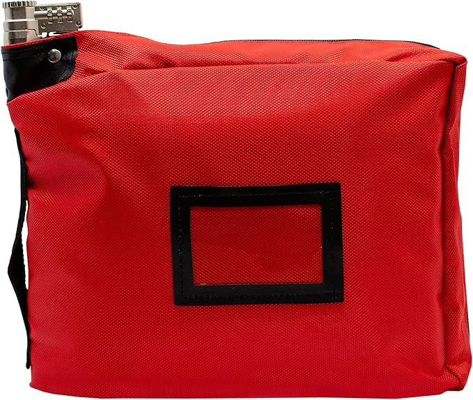 Large Medicine Bag Includes Pill Box and Removable Clear Bags, Prescription Bottle Organizer, Travel Carry Case, Combination Lock,12" x 10" x 2" (Red)