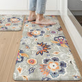 LEEVAN Anti Fatigue Mats for Kitchen Floor 2 Piece,Cushioned Memory Foam Blue Gray Kitchen Mats for Floor,Comfort Floral Boho Non Slip Kitchen Floor Mat for Sink,Laundry,Office(20"x31"+20"x47")