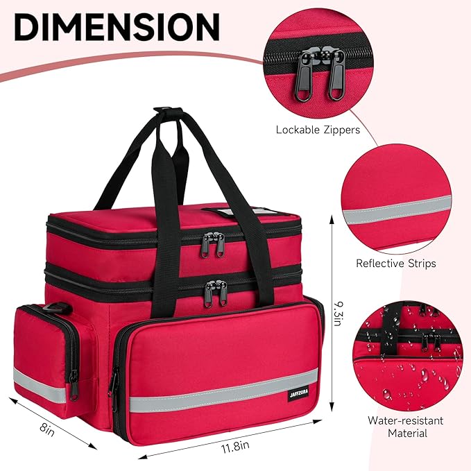 Large Pill Bottle Organizer, Double Layers Medicine Storage Bag with Lockable Zippers and Shoulder Strap,Medication Travel Bag for Prescription Bottles, Vitamins & Medical Supplies, Red (Bag Only)