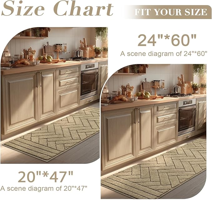 Kitchen Rugs,20" x 48" Non Slip Kitchen Mats for Floor-Thick Stain Resistant Kitchen Floor Mat Runner Carpet for Hallways Entryway Laundry Room Washable(Khaki)