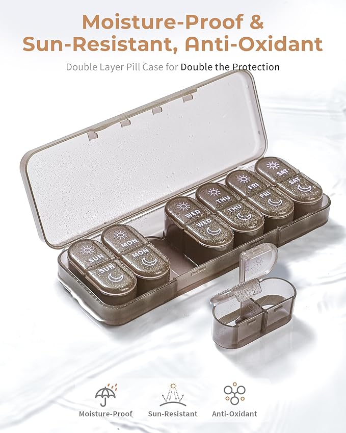 Weekly Pill Organizer 2 Times a Day, 7-Day AM PM Pill Box, Travel Pill Case, Medicine Pill Organizer for Fish Oils, Vitamins & Supplements