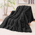 Super Fuzzy Soft Fleece Sherpa Weighted Blanket 15 lbs for Adults, 3D Imitation Turtle Shell Luxury Weighted Throw for Better Sleep, Dual Sided Cozy Heavy Blankets for Couch Bed, Black, 48" x 72"