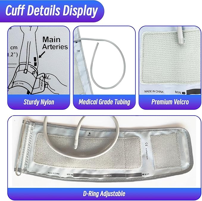 Medium Easy Wrap Blood Pressure Cuff for Thin and Small Arm,Compatible with Omron 8.7~12.6 Inches (22~32) CM Adult BP Replacement Cuff, Adult Cuff Only - 6 Connectors (Medium)