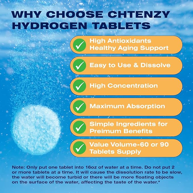 Hydrogen Water Tablets - H2 Molecular Hydrogen Tablets for Drinking Water,8PPM with Magnesium,Orange Flavor,60 Count,Electrolytes Hydration Support Energy,Brain Health,Antioxidant,Non-GMO