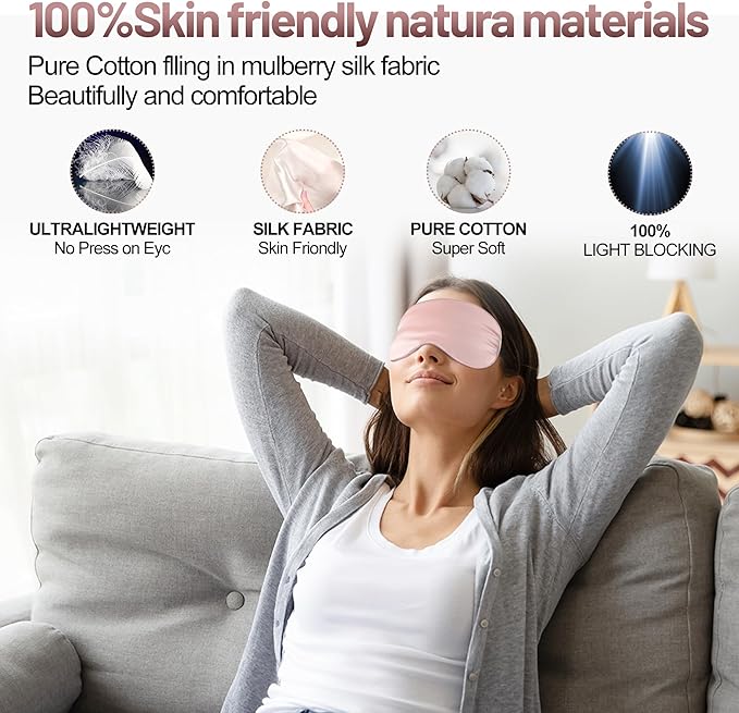 Sleep Mask, Silk Eye Mask for Sleeping with Adjustable Strap, Blindfold Eyeshade for Men & Women, Comfortable & Soft Eye Cover Eyeshade for Night Sleep (Pink)