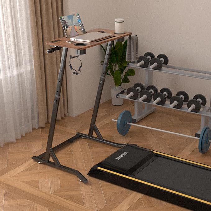 OrigoDeco Indoor Cycling Desk, Adjustable Standing Desk for Walking Pad, Bike Trainer Desk with Power Socket, for Indoor Cycling Treadmill & Office Use, Exercise While Working or Watching TV
