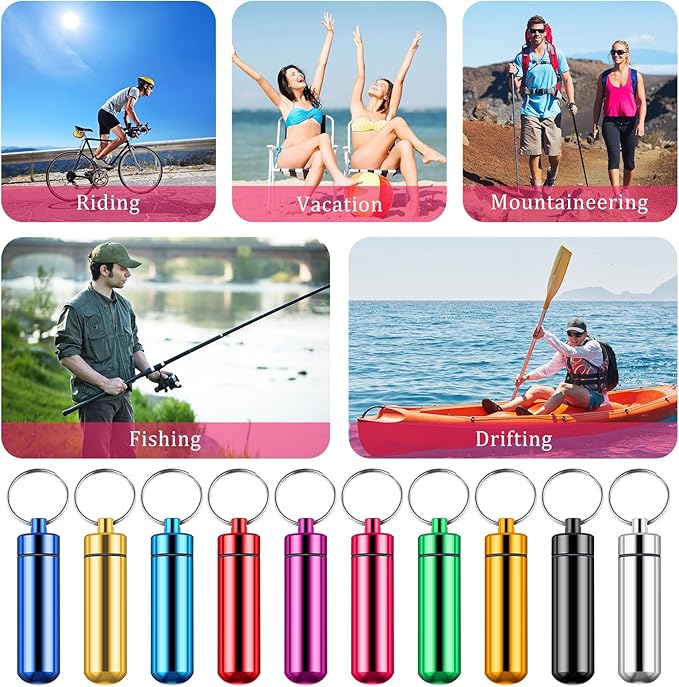 Jinei 40 Pcs Aluminum Metal Pill Box Case Organizer Waterproof Mini Storage Container Portable Pill Case Keychain with Buckles for Daily Use Outdoor Camping Travel (Multicolor)
