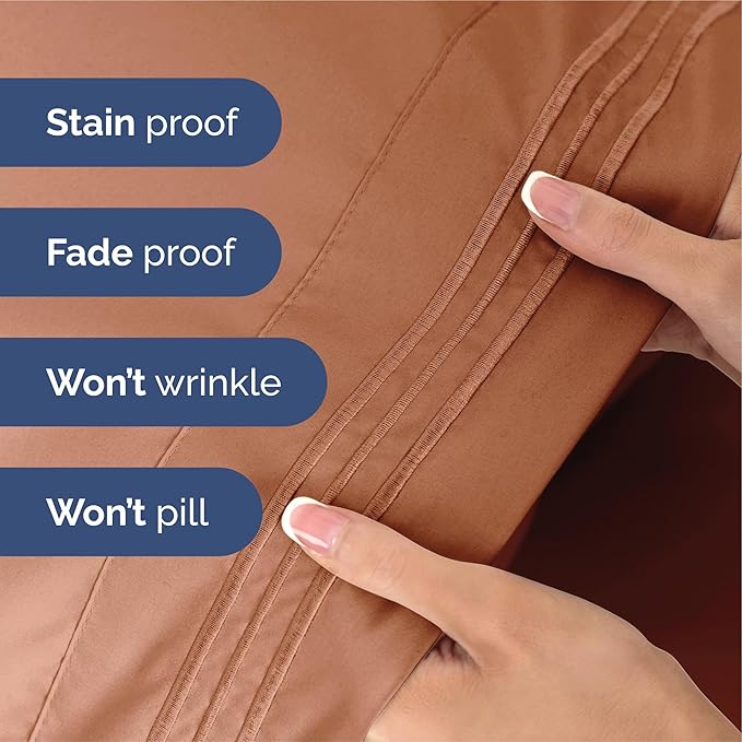 King Size 4 Piece Sheet Set - Extra Soft, Breathable & Cooling Sheets - Hotel Luxury Durable Bed Sheets for Women & Men - Deep Pockets, Easy-Fit & Wrinkle-Free Sheets - Warm Peach Oeko-Tex Bed Sheets