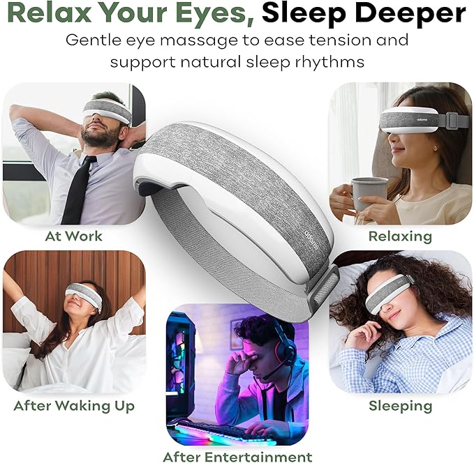 Eye Massager with Heating, Heated Eye Mask with Bluetooth Music, Adjustable Head Strap,Improve Sleep Mask, Gift for Women Men Mom Dad