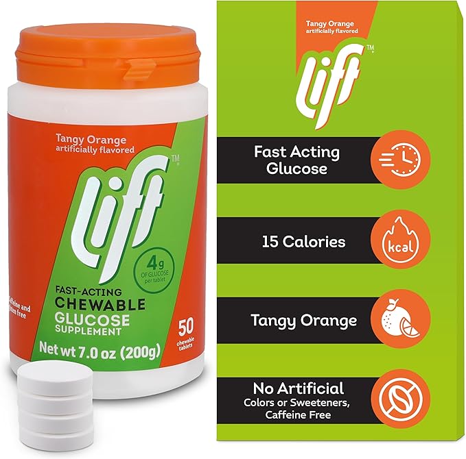 Lift Glucose Fast-Acting Glucose Chewable Energy Tablets, Orange, 50 ct Jar (Pack of 6)