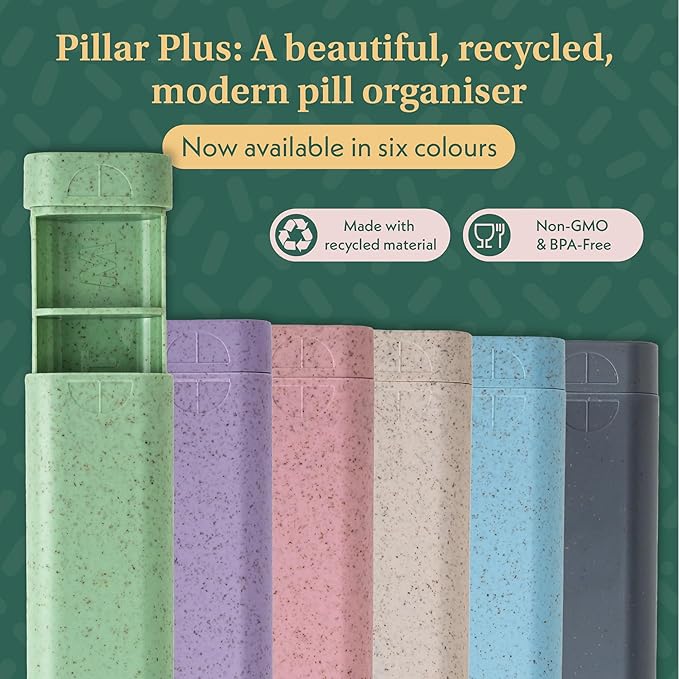 Pillar Plus - Aesthetic 7 XL Day Pill Organizer | BPA-Free Wheat Straw Medicine Case | Pretty Travel & Home Tablet Vitamin Organizer | Cute Weekly Pill Box | Travel Medicine Organizer (Lavender)