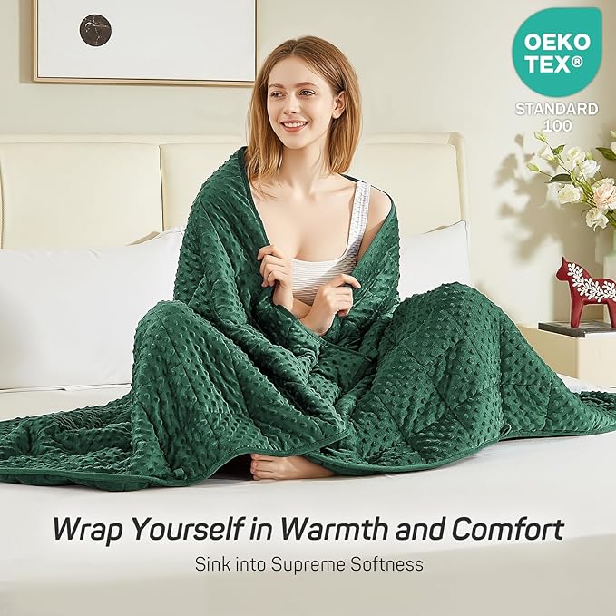 Weighted Blanket 15lbs for Adults, Ultra Soft Minky Dot Heavy Blankets for Sleep, Breathable Washable Throw Blanket with Glass Beads, 48"x72" Twin Size, Dark Green
