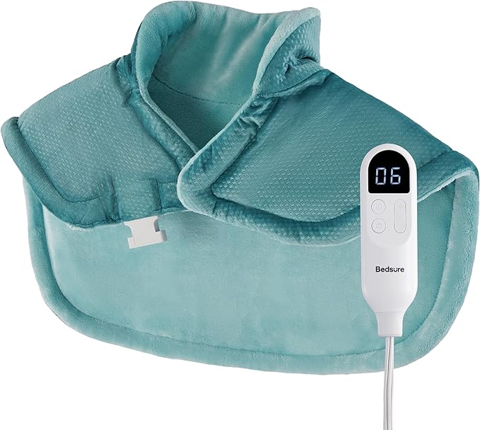 Bedsure Heating Pad for Neck and Shoulders - Birthday Gifts for Women Men Mom Mens, FSA Eligible Items, Weigthed Heated Pad 2.2lbs, Weighted Large Heated Wrap, 24" x 22", Teal