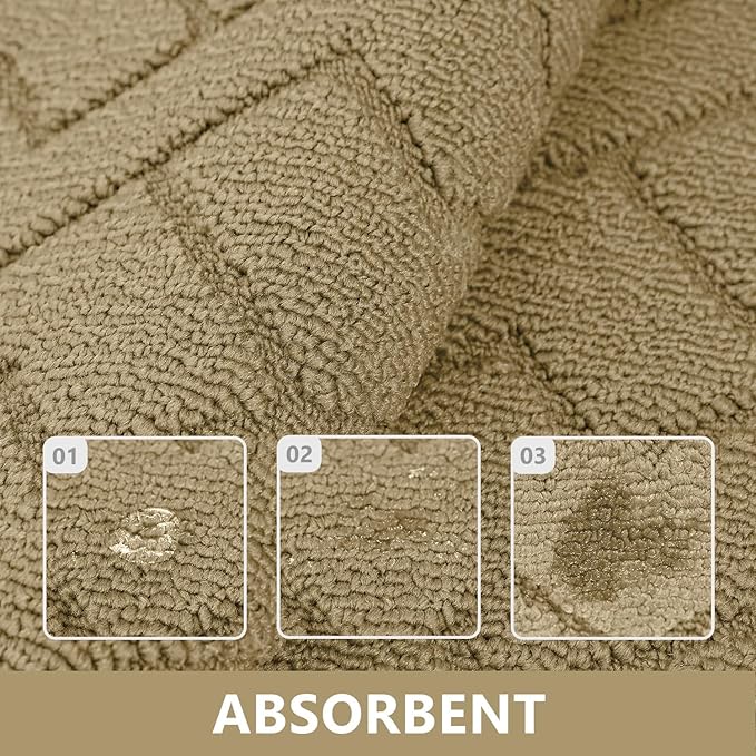 hicorfe Kitchen Rugs and Mats Sets,2 Pieces Super Absorbent Polypropylene Non-Slip Rug,Soft Comfort Floor Mat,Machine Wash for Kitchen,Hallway,Sink,Laundry(20" x 32"+20" x 59",Brown)