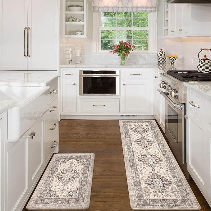 Pauwer Anti Fatigue Kitchen Mat Set of 2 Non Slip Kitchen Mats for Floor Cushioned Kitchen Rugs Comfort Standing Mat Farmhouse Waterproof PVC Foam Kitchen Floor Mat Runner