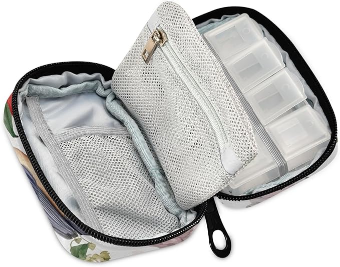 Travel Pill Case Leafs Flower Garden Floral Weekly Small Pill Box 7 Day Pill Box Pill Organizer Bag