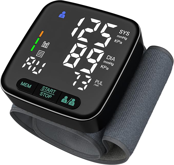 Wrist Blood Pressure Monitor for Home Use – FDA 510(k) Cleared Class II Medical Device, Digital Wrist Cuff 13.5–21.5 cm, Large 2.9" LED, Dual User, Travel Case (U60AH)