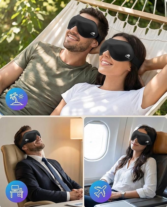 Eye Masks for Sleep Light Blocking: Lightweight 3D Contoured Sleep Mask for Men - Zero Pressure Blindfold Airplane Travel Essentials - Perfect for Night Shift Meditation College Dorm (Black)