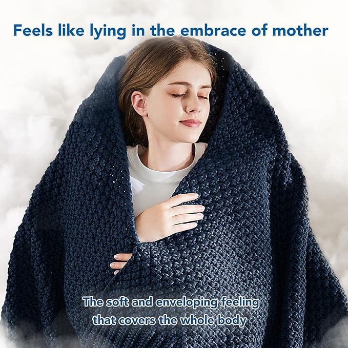 Topcee Knitted Weighted Blanket - 48"x72" 15lbs Cooling Chunky Knit Heavy Blanket for Adults Cable Yarn Knit Decorative No Beads Soft, Cozy and Cooling Weighted Throw Blankets Machine Washable