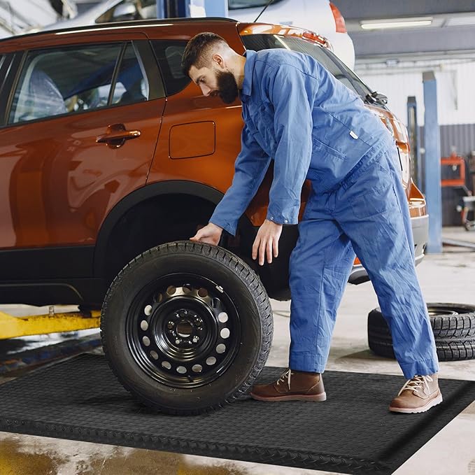 Nisorpa Anti Fatigue Mats Industrial 3' x 6' Ergonomic Standing Mat 15/16" Extra Thick Cushioned Shop Floor Mats Kitchen Mats Heavy Duty Commercial Diamond Plate Support for Leg & Back Pain, Black