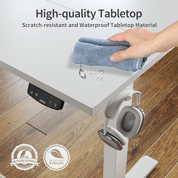 Agilestic Electric Standing Desk, 40 x 24 Inches Height Adjustable Desk, Sit Stand up for Work Office Home, Ergonomic Rising Computer Table with Memory Preset, White