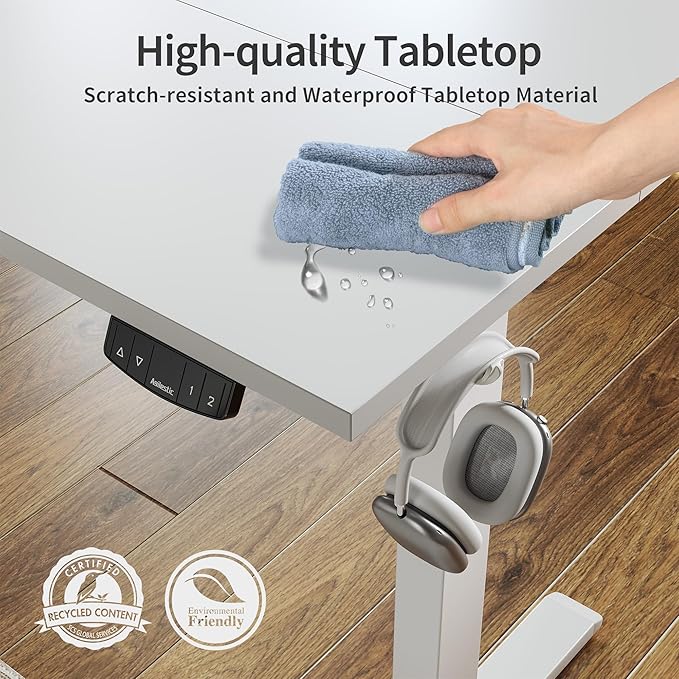 Agilestic Electric Standing Desk, 60 x 24 Inches Height Adjustable Desk, Sit Stand up for Work Office Home, Ergonomic Rising Computer Table with Memory Preset, White