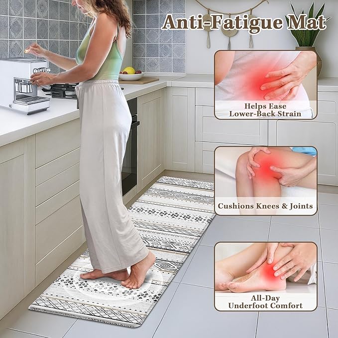 Arttown Anti Fatigue Mats for Kitchen Floor, Moroccan Farmhouse Kitchen Mats Cushioned Anti Fatigue Rug, Waterproof Non-Slip Washable Kitchen Rugs - Black/Brown
