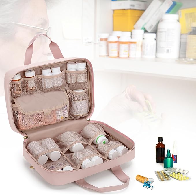 Damero Medicine Organizer, Pill Bottles Storage Travel Bag for Prescription Medication, Medical Supplies - Misty Rose