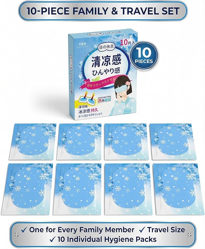 Cooling Eye Masks for Puffy Eyes and Migraine Relief, Disposable Cold Compress Eye Mask for Sleeping Travel Spa, Instant Soothing Eye Pads with Non-Woven Fabric, 10 Pack