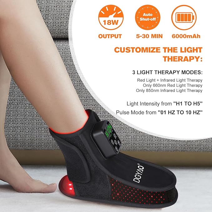 TUOB Red Light Therapy for Foot, 6000mAh Cordless Near Infrared Light Therapy Device Foot Wrap Full Cover Feet Ankle Toes Instep for Joint Pain Relief