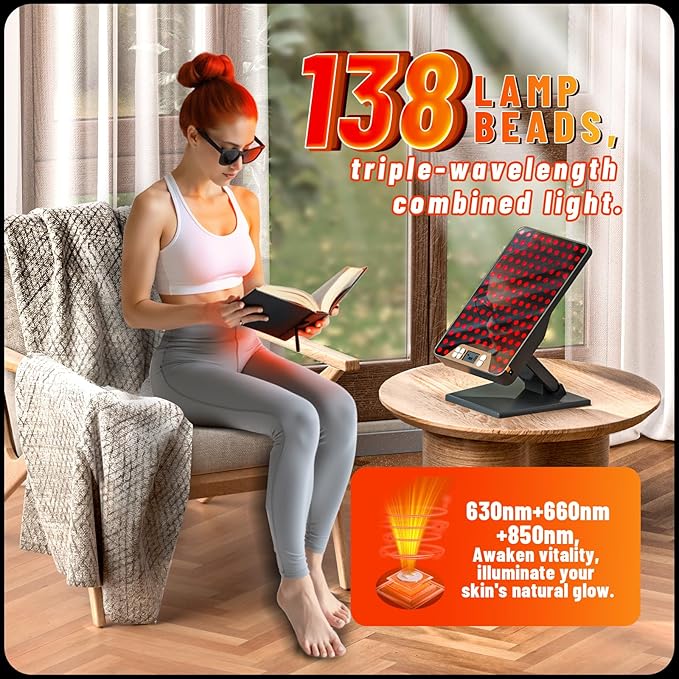 Red Light Therapy Device,Portable LED Red Infrared Light Device with 630nm, 660nm & 850nm Combination Light for Face and Body, 9 Adjustable Timer Settings, Adjustable Angle, Includes Goggles,Black