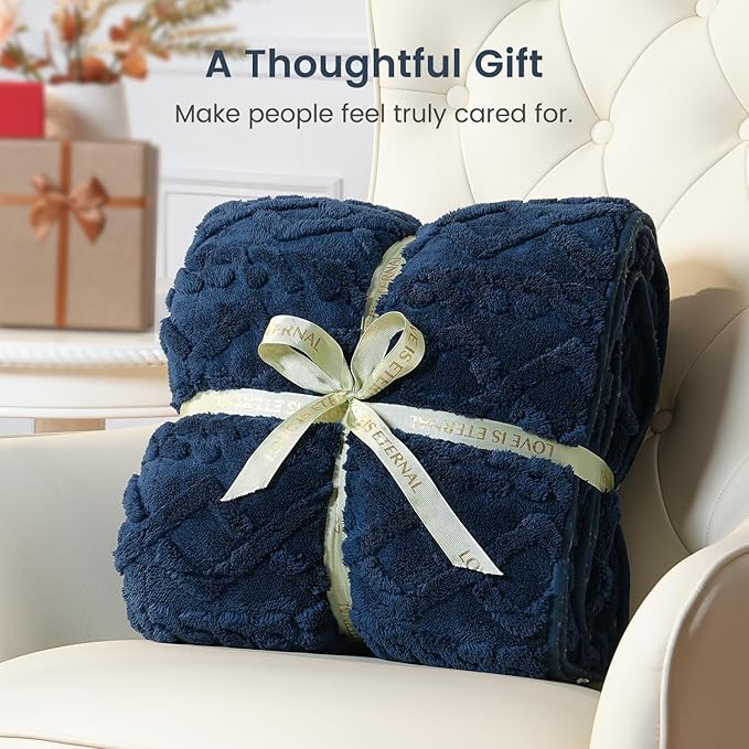 Sherpa Fleece Adult Weighted Blanket Great for Sleep, 20 lbs Dual Sided Soft Fuzzy Heavy Blankets for Couch Bed Sofa, Cozy Warm Fluffy Jacquard Throw for Winter (Navy Blue, 60" x 80", 20 Pounds)