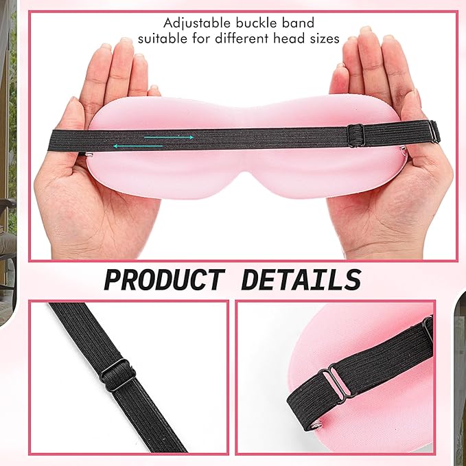 Bonuci 12 Pack Sleep Mask Blackout 3D Eye Mask for Ultralight Sleeping Night Blindfold Eye Covers with Adjustable Strap for Men Women Travel Gift Back and Side Sleeper (Pink)