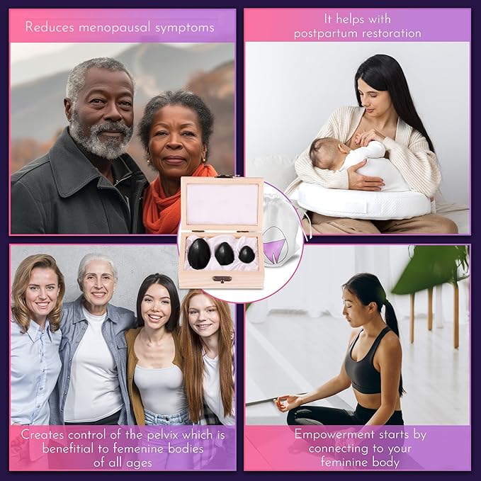 Kegel Weights for Women - Set of 3 Black Obsidian Eggs | Pelvic Floor Exercise Devices for Tightening, Postpartum Recovery & Prolapse Support | Huevo de Obsidiana Negra Yoni with String & Guide