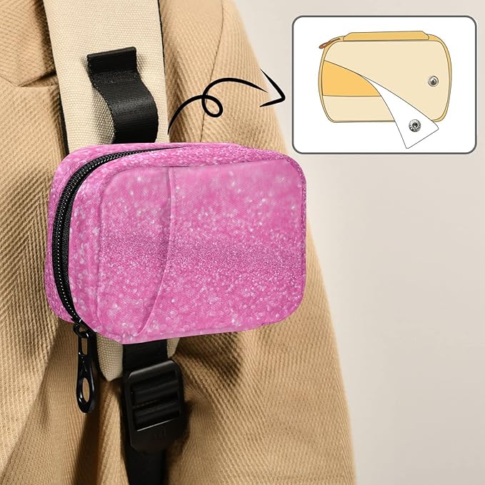 Pill Box Pink Glitter Sparkle Print 7 Day Pill Case Travel Pill Organizer Bag with Zipper Portable Weekly Vitamin Medicine Supplement Holder Pouch Bag