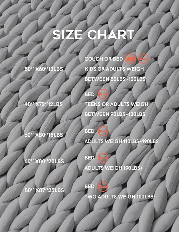 YnM Knitted Weighted Blanket, Hand Made Chunky Knit Weighted Throw Blanket for Sleep, Stress or Home Décor (French Silver, 60''x80'' 20lbs), Suit for One Person(~190lb) Use on Queen/King Bed