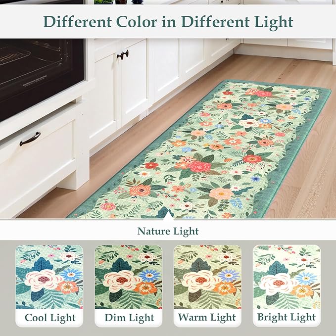 KIMODE Anti Fatigue Mats for Kitchen Floor 17"x47"+17"x29",Green Farmhouse Kitchen Rugs Sets of 2, Cushioned Kitchen Floor Mats Non Skid, Memory Foam Mats for Laundry Office Sink Desk