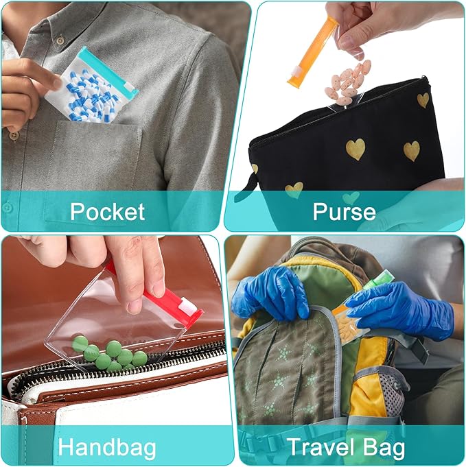 12 Pcs Zippered Pill Pouch Slide Lock Storage Bags Reusable Mini Seal Portable Medicine Baggies Self-Sealing Travel Plastic Case for Home Office Organizing Small Items