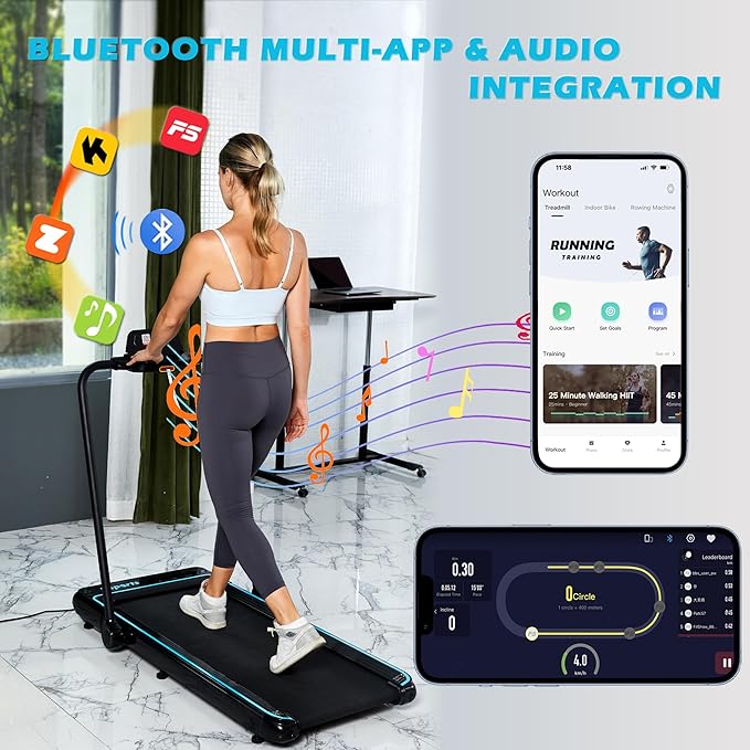 Ksports Walking Pad & Folding Treadmill – 2.5HP, Sit-Ups Mat, Bluetooth App, Portable Wheels | Incline, Desk, Dual Displays, 308 lbs & 265lbs Capacity