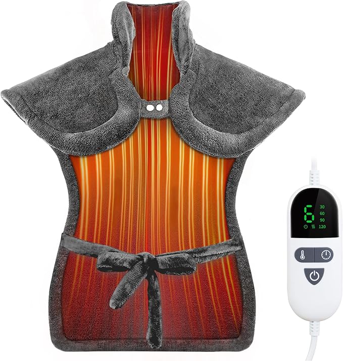 Heating Pad for Neck and Shoulders and Back Pain Relief, Electric Heat Pad Large Size 24”X33” with 4 Timers, 6 Heat Levels, Auto-Off, Birthday & Mothers Day Gifts for Women Men Mom Dad, Dark Gray