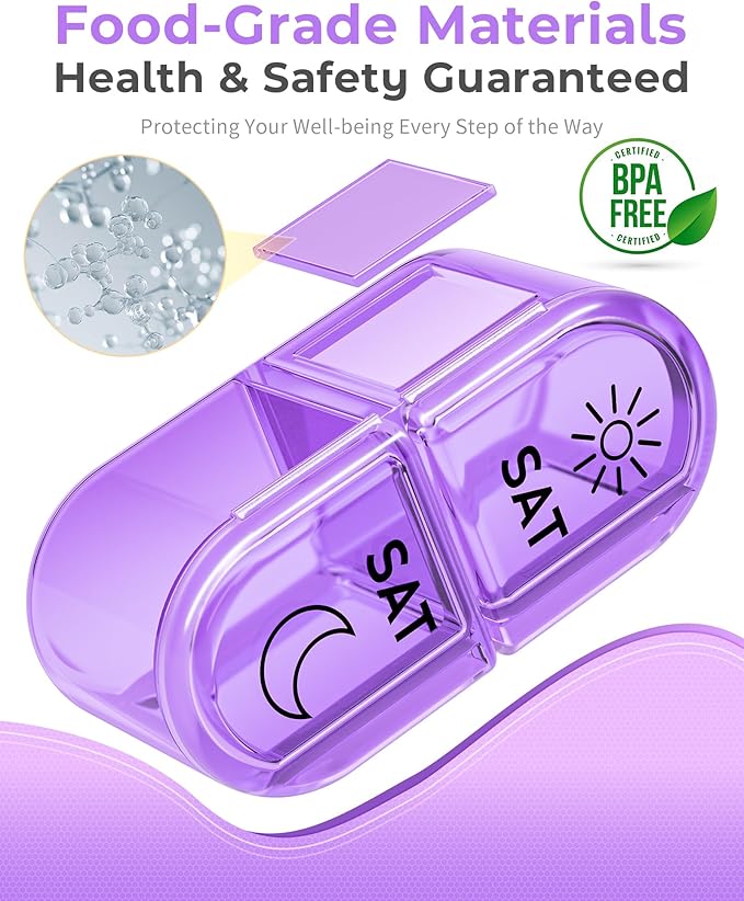 Pill Organizer, Am & Pm Pill Organizer 7 Days, Weekly Pill Case 2 Times a Day, Cute Pill Box 7 Day, Medicine Organizer for Travel, Vitamins, Fish Oils, Supplements (Gradient Pink-Purple)
