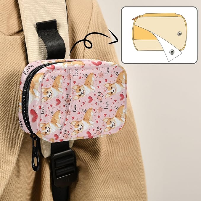 Love Corgi Dogs Travel Pill Case Bag with Compartments Twill Fabric Organizer with Plastic Inner Box for Medication Vitamins & Supplements