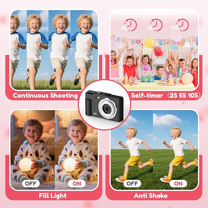 Digital Camera, FHD 4K Digital Point and Shoot Camera with 16X Zoom Anti Shake, 48MP Compact Small Camera with 32GB Card for Boys Girls Kids