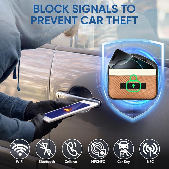 TICONN 2PK Faraday Bags for Car Keys Fob, 7.75"X4.25" Faraday Cage Protector, Car RFID Signal Blocking, Anti-Theft Pouch Anti-Hacking Case Blocker (Bronze, L)