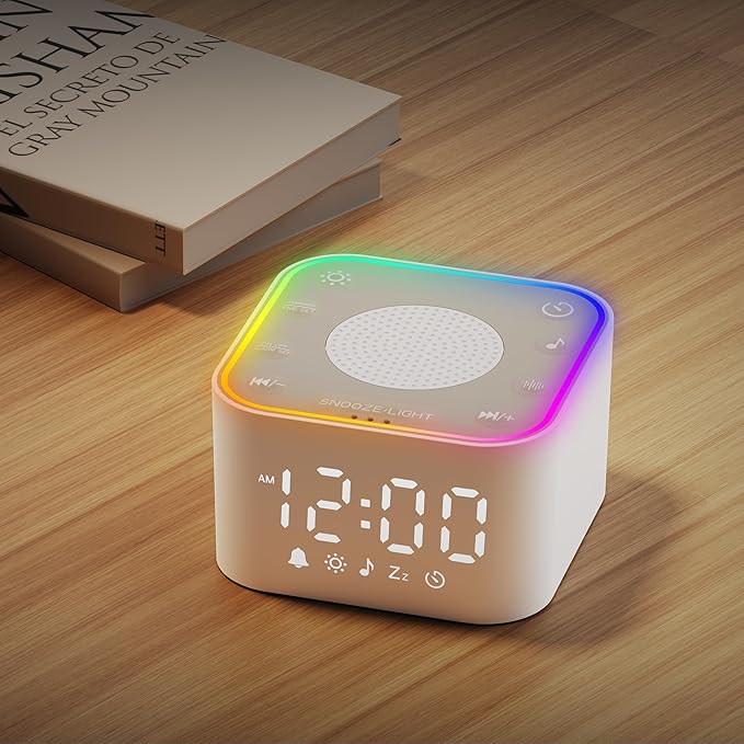 White Noise Sound Machine: 30 Non-Looping Sleep Sound Therapy for Adults - Noise Canceling for Bedroom, Adjustable Night Light & Timer, Built-in Alarm Clock