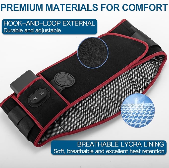 SENAINS Cordless Heating Pad with Massager - Lumbar Support for Back Pain/Period Cramps, 3 Heat & 5 Vibration Modes, 30-Min Auto-Off, Portable Gift for Women Men