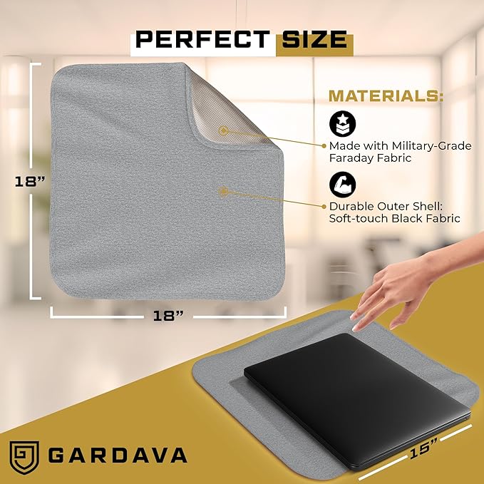 Faraday Blanket for Lap - New for 2026 - Electromagnetic Sheilding While Using Your Laptop, Cell Phone or Other Electronics, 3rd Party Tested (18"x18"), Gray