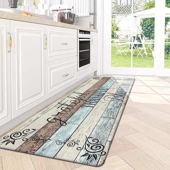 HEBE Anti Fatigue Kitchen Mat Set of 2 Non Slip Cushioned Kitchen Mats for Floor Waterproof Farmhouse Kitchen Rugs and Mats Set Comfort Standing Desk Mat Carpet for Sink,Office,Laundry