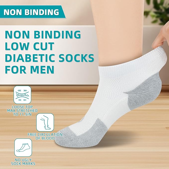 Diabetic Socks for Men,4 & 6 Pairs Low Cut Bamboo Viscose Wide Mens Diabetic Socks Size 9-11 10-13