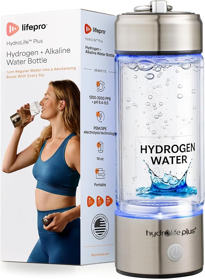Lifepro Hydrogen Water Bottle Generator with Ionizer & SPE/PEM Technology – HydroLife Plus Portable, Rechargeable Alkaline + Hydrogen Water Machine for Daily Wellness & Hydration – 14oz Capacity